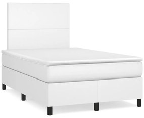 Cama boxspring com colchão 120x190 cm couro artificial branco