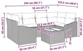 Conjunto de Sofá de Jardim 7 Peças com Almofadas Bege de Rattan Poliés