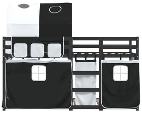 Beliche com cortinas 90x200 cm pinho maciço branco e preto