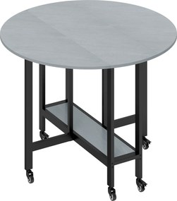 HOMCOM Mesa de Jantar Dobrável com Rodas e Prateleira Aberta Mesa de Cozinha para Espaços Pequenos Cinzento Cimento | Aosom Portugal