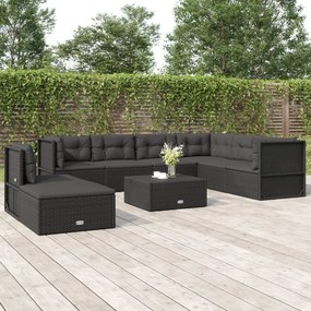 vidaXL 8 pcs conjunto lounge de jardim c/ almofadões vime PE preto