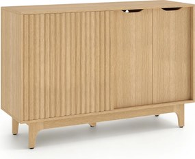 Aparador de Sala de Jantar, 119 x 40 x 80 cm, Portas de Correr Caneladas, Cor Natural