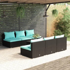 vidaXL 7 pcs conjunto lounge de jardim c/ almofadões vime PE preto