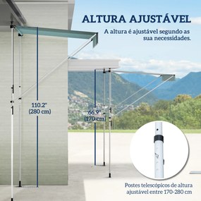 Toldo Manual Retrátil 200x150 cm com Manivela de Alumínio Ângulo Ajustável Proteção Solar para Varanda Verde e Branco