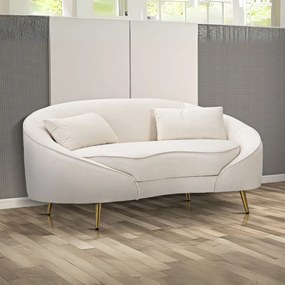 SOFÁ DE 2 LUGARES COM ALMOFADAS 148X84X68 CM CREME E DOURADO