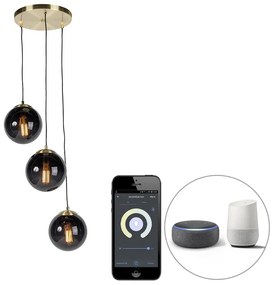 LED Candeeiro de suspensão inteligente latão com vidro preto 3 luzes incl. Wifi ST64 - Pallon