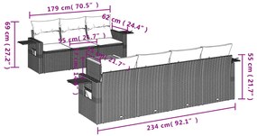 8 pcs conjunto sofás de jardim com almofadões vime PE preto