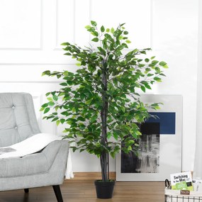 Árvore artificial, planta artificial, ficus, altura 1,45 m, tronco, ramos, liana, líquen, folhas, muito realista, vaso incluído