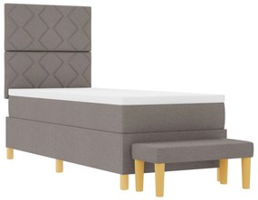 Cama Box Spring com Colchão &amp; Banco Taupe 80x200 cm Tecido