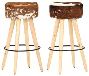 vidaXL Bancos de bar 2 pcs mangueira áspera/couro genuíno castanho
