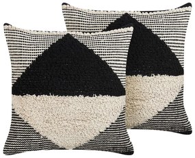 Conjunto de 2 almofadas decorativas tufadas em algodão creme e preto 50 x 50 cm KHORA Beliani