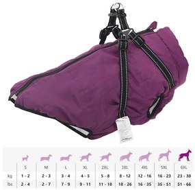 casaco para cães com arnês impermeável reflexivo roxo 6XL