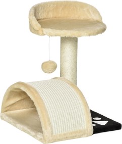 Árvore Arranhador para Gatos de 2 Níveis com Poste e Tapete de Arranhar Cama e Bola Suspensa 35,5x37x46 cm Bege