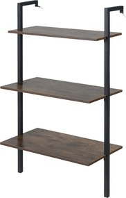 Estante flutuante 53,5 x 29,5 x 96 cm de 3 níveis em forma de escada, com estrutura preta e painéis industriais, para casa de banho, cozinha ou sala d