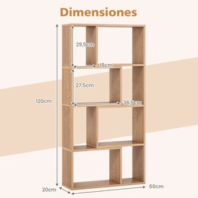 Estante geométrica de 4 níveis com 120 cm de altura com 8 cubos aberta para sala de estar e escritório Natural