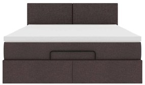 Estrutura cama otomana colchão 140x200cm tecido castanho escuro