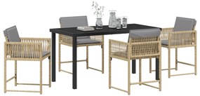 Conjunto de Jantar de Jardim com Almofadas Bege Rattan Sintético