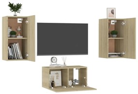3 pcs conjunto móveis de TV derivados madeira carvalho sonoma