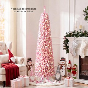 Árvore de Natal Artificial Tipo Lápis, 45 x 45 x 180 cm, Luzes LED Integradas, Rosa