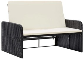2 pcs conjunto lounge de jardim c/ almofadões vime PE preto