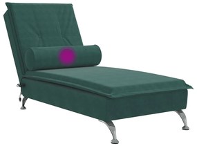 Chaise lounge de massagem com rolo tecido verde-escuro