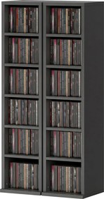 Conjunto de 2 prateleiras verticais para arrumação de CDs e DVDs, com 12 compartimentos, 21 x 22,5 x 88,5 cm, capacidade para 204 CDs, preto