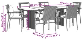 9 pcs conjunto de jantar p/ jardim c/ almofadões vime PE cinza