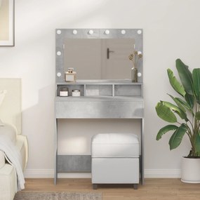 Mesa de Maquiagem vidaXL com Luzes LED Cinza Concreto 79x41x135 cm