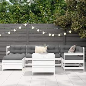 7 pcs conjunto de sofás para jardim pinho maciço branco