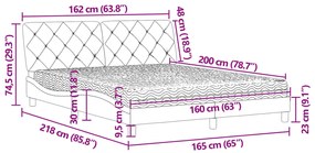 Cama com colchão 160x200 cm veludo cinzento-claro