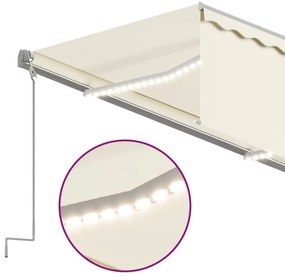 Toldo automático c/ estore/LED/sensor de vento 3x2,5m cor creme