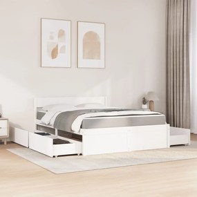 Cama com gavetas e colchão 160x200 cm pinho maciço branco