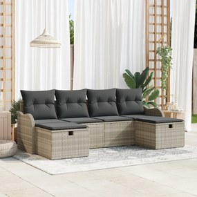 Conjunto de Sofás de Jardim vidaXL de 6 Peças com Almofadas Cinza Clar