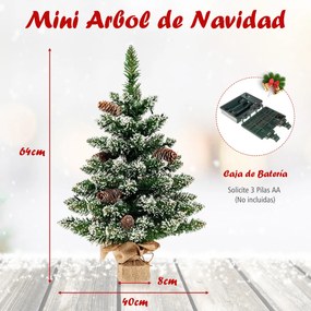 Mini Árvore de Natal de mesa 64 cm Pré-iluminada com 50 Luzes LED 8 Pinhas e Base verde