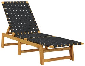 Espreguiçadeira com mesa madeira de acácia maciça/tecido preto