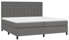 Cama box spring c/ colchão/LED 200x200cm couro artificial cinza