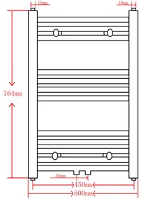 Aquecedor toalhas casa de banho liso 500 x 764 mm cinzento