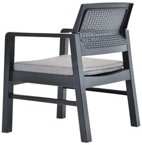 3 pcs conjunto lounge de jardim c/ almofadões plástico cinzento