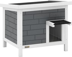 PawHut Casa para gatos Abrigo à prova de intempéries em madeira com telhado basculante Placas isolantes de alumínio Telhado asfáltico 61x51x53,5 cm | Aosom Portugal