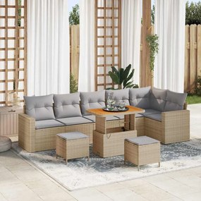 Conjunto de Sofás de Jardim vidaXL com Almofadas Bege Vime PE Acácia