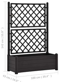 Vaso/floreira de jardim com treliça 100x43x142 cm PP antracite