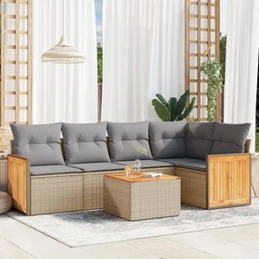 6 pcs conjunto de sofás p/ jardim com almofadões vime PE bege