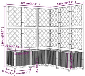 Vaso/floreira jardim c/ treliça 120x120x136 cm PP castanho