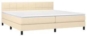 Cama box spring c/ colchão e LED 200x200 cm tecido cor creme