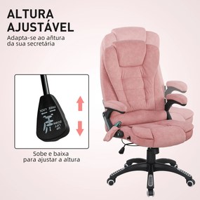 Cadeira de Escritório com 6 Pontos de Massagem Reclinável até 130° com Função de Aquecimento 65x71x110-120 cm Rosa