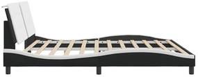 Estrutura de cama c/ cabeceira couro artificial preto e branco
