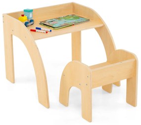 Conjunto de mesa e cadeira para crianças Mesa de actividades para crianças com tampo de trabalho grande Natural