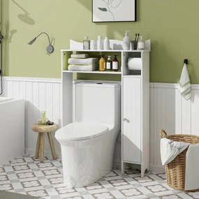 Armário para arrumação sobre a sanita com suporte para papel higiénico Estantes ajustáveis Poupa espaço na casa de banho Organizador independente Bran