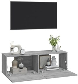 Armários parede 2pcs 100x30x30 cm derivados cinza sonoma