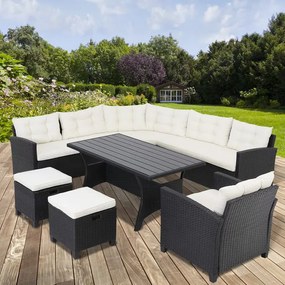 Conjunto de canto Jardim em rattan sintético com almofadas incluídas preto/creme
